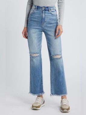 Hidden High Waist Ripped Straight Leg Jeans Medium Wash Size 28 ?